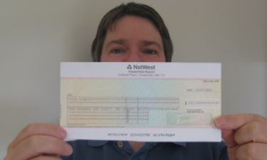 Me, with the cheque from Royal Mail